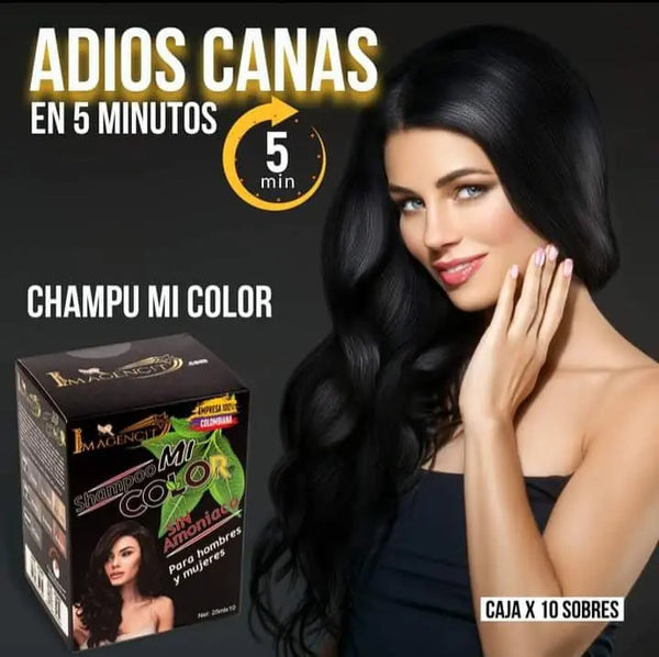 MiColor® SHAMPOO CON TINTE VEGETAL - PAQUETE DE 10 SOBRES - NEGRO