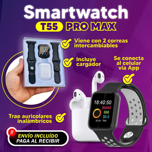 Smartwatch T55 pro Max + Auriculares Bluetooth